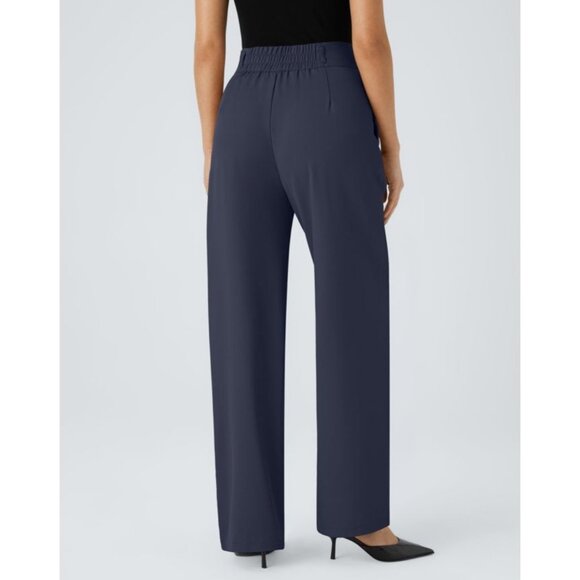 Halara High Waisted Shirred Straight Leg Work Pants Sz XL Womens Navy Blue Pocke - Picture 10 of 13